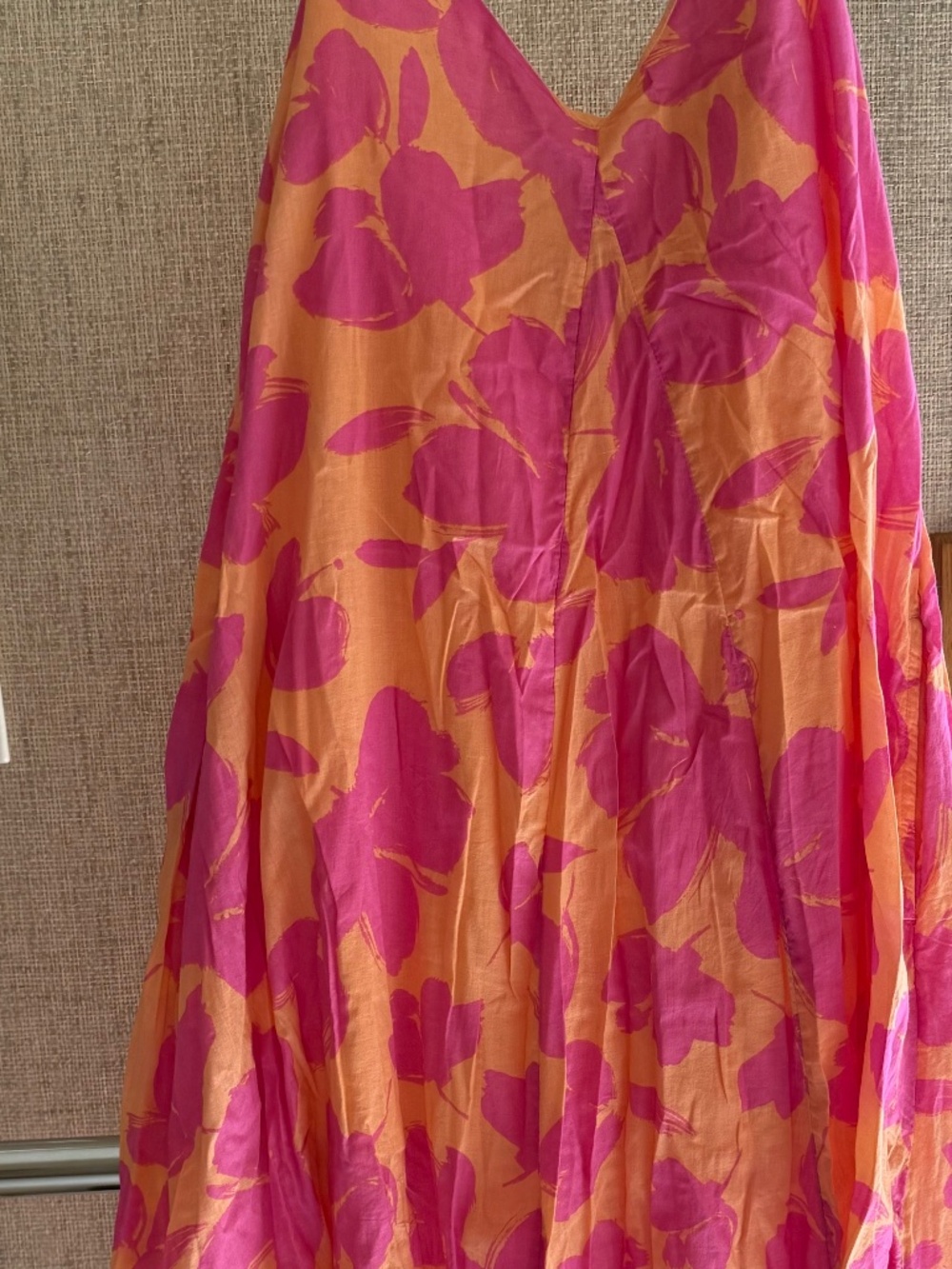 Floor-Length orange and pink dress.